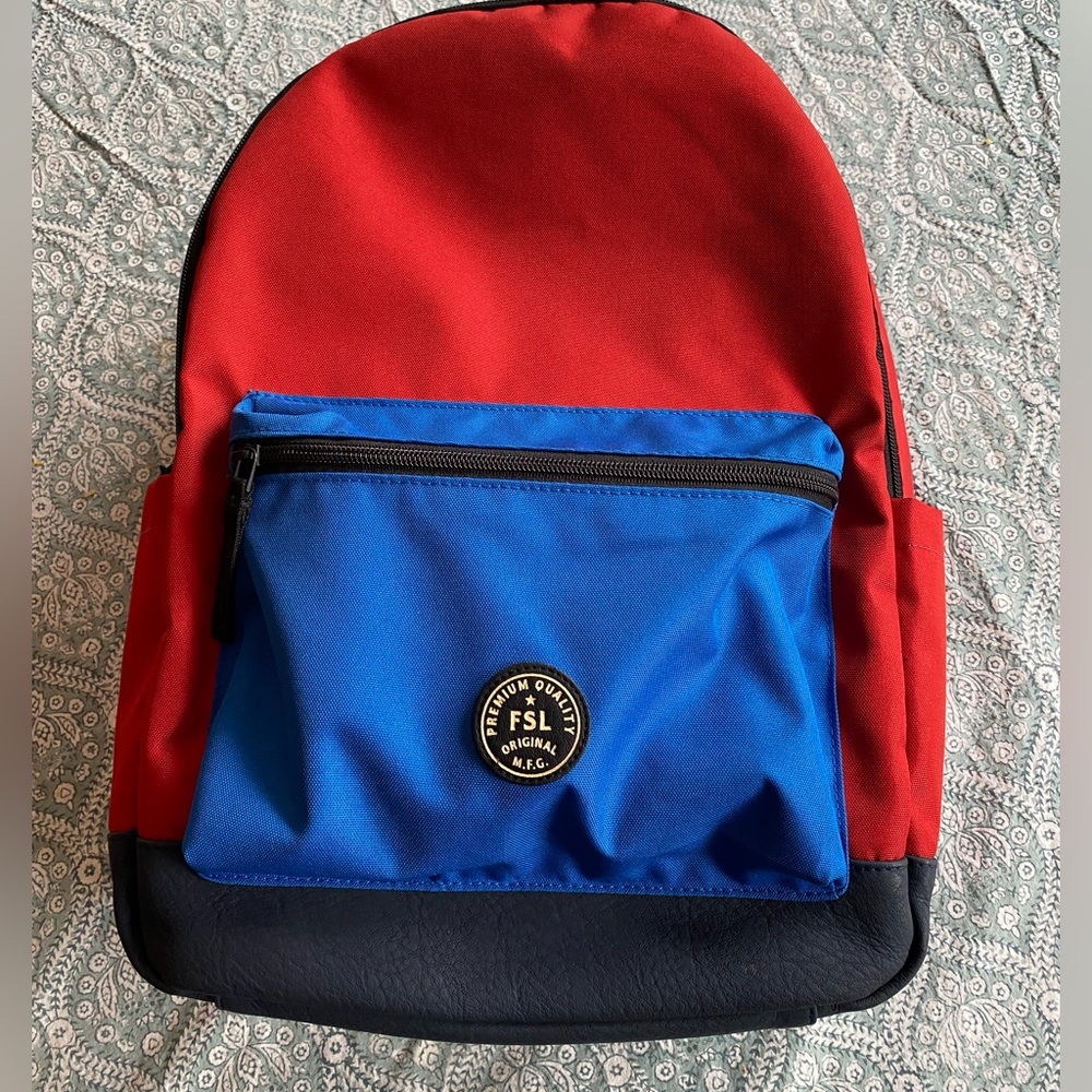 FOSSIL Backpack with laptop sleeve Red and Blue Like New